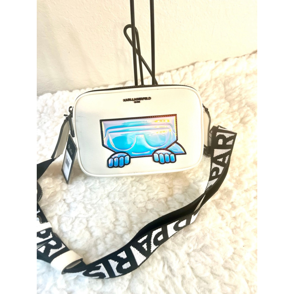 NWT $178 Lagerfeld Paris Maybelle Double Zip White Crossbody Camera Bag Purse